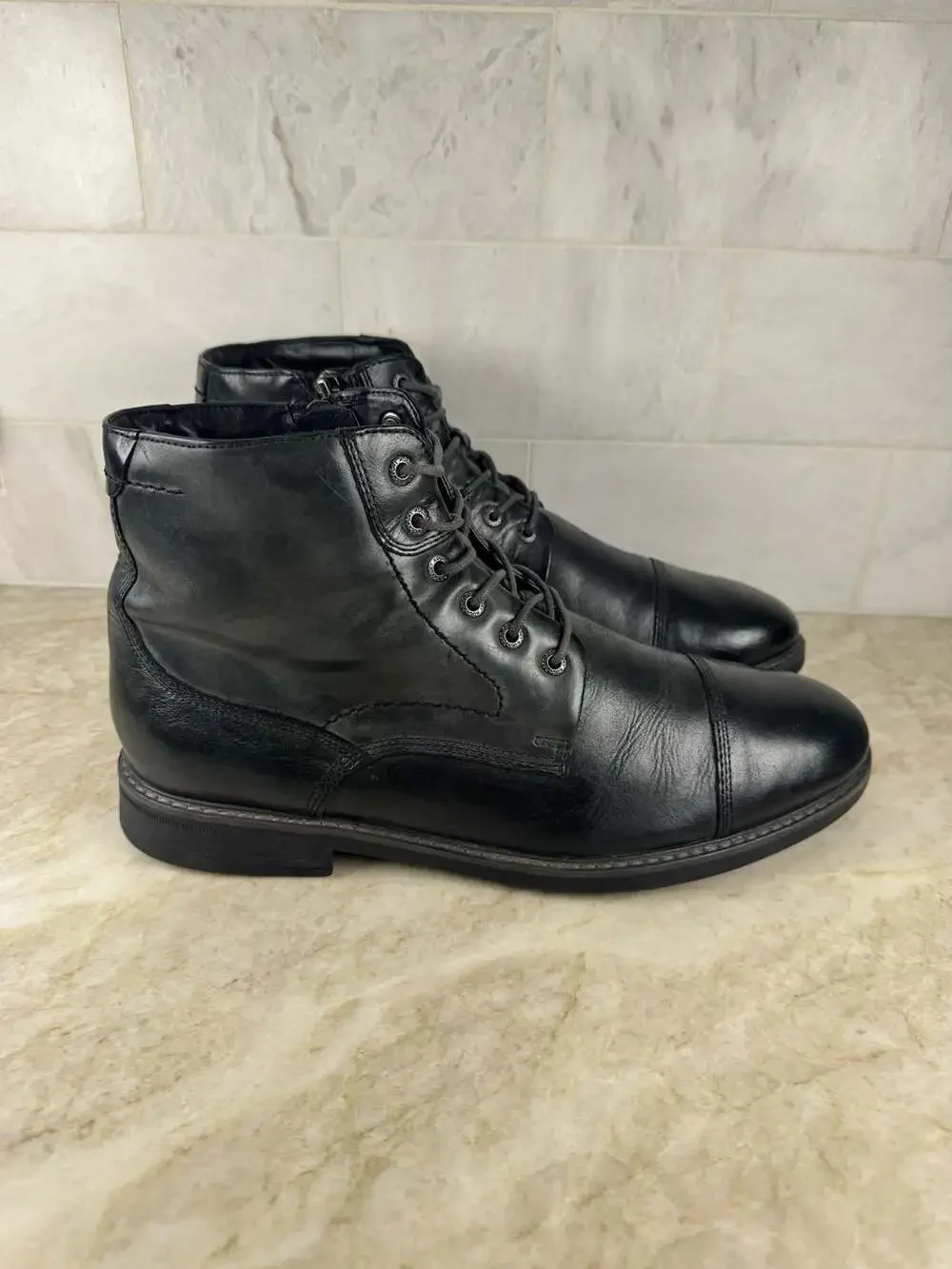 Rockport Men’s TruTech Leather Cap Toe Lace Up Ankle Boots Black Size 10.5